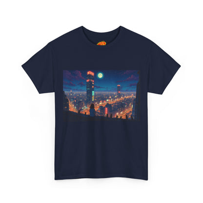 Neon Anime Style City Scene w/Girl & Cats T-Shirt