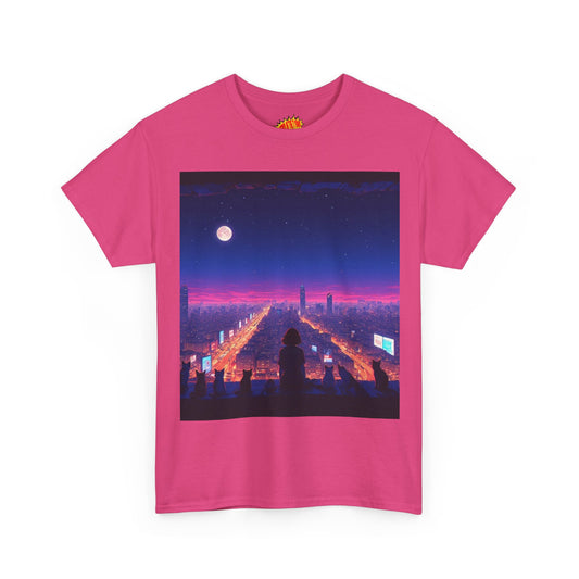 Anime City Full Moon Scene w/Girl & Cats T-Shirt *Multiple Colors*