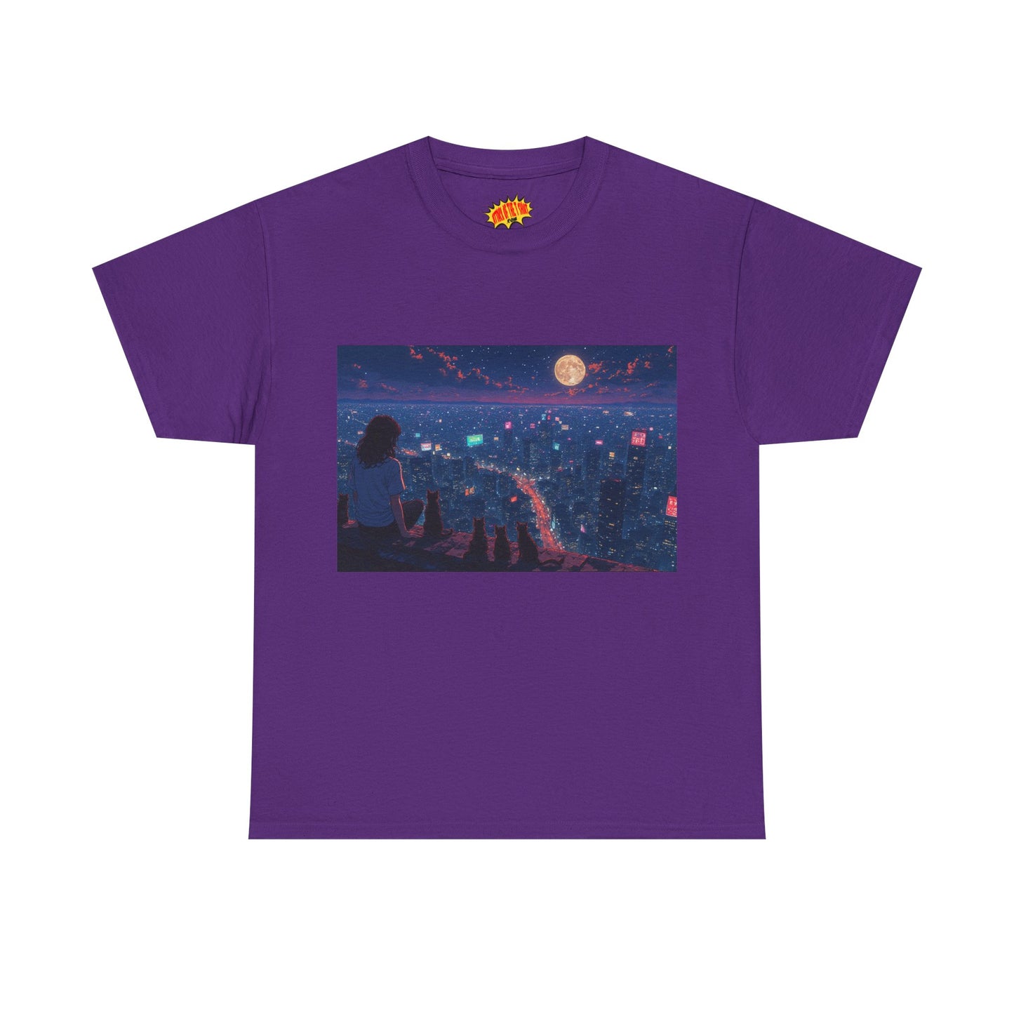 Anime Nighttime Cityscape w/Girl & Cats T-Shirt *Multiple Colors*
