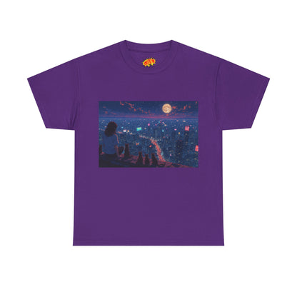 Anime Nighttime Cityscape w/Girl & Cats T-Shirt