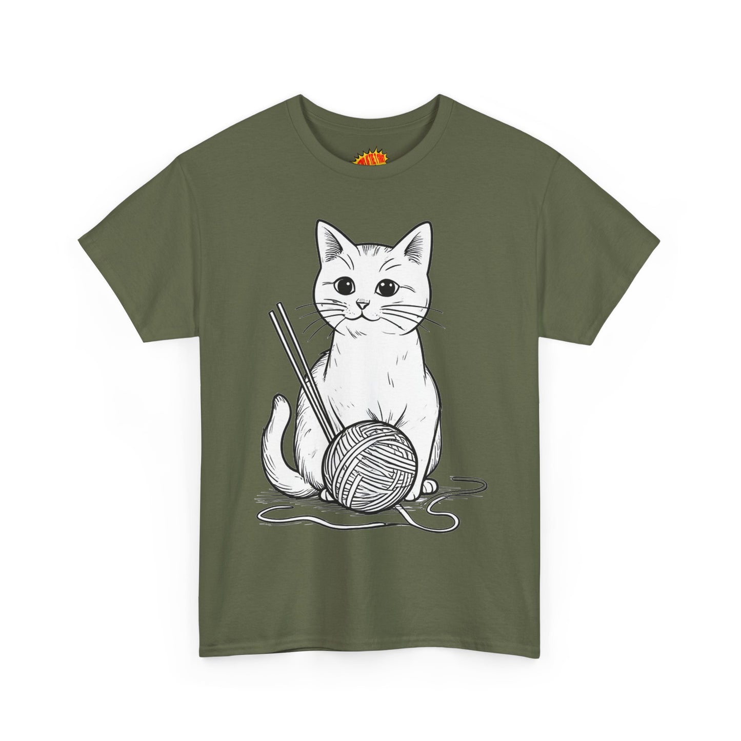 White Cat w/Yarn Ball Art Tee Shirt *Multiple Colors*