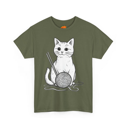 White Cat w/Yarn Ball Art Tee Shirt