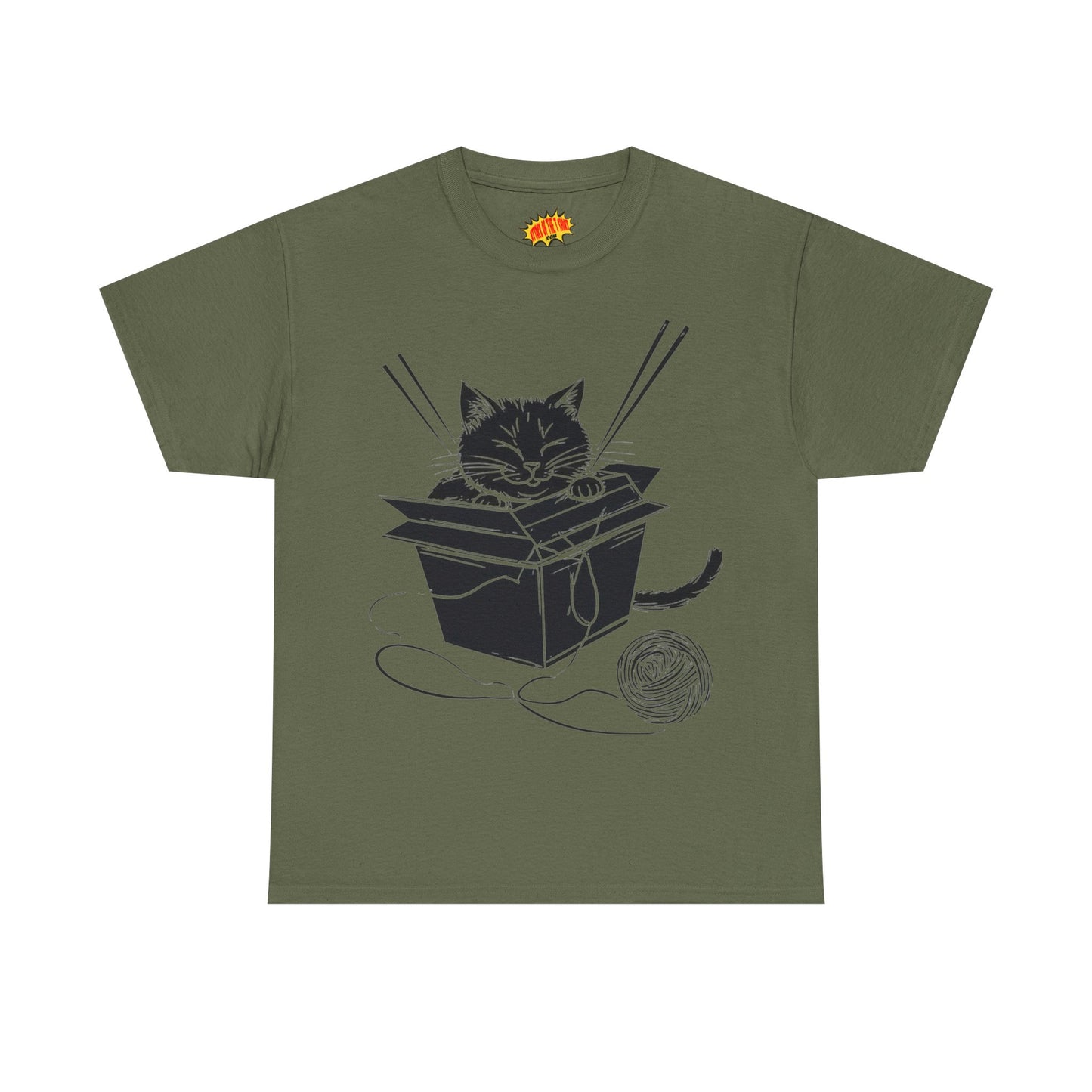 Black Cat w/Box + Yarn Ball Art Drawing Tee Shirt *Multiple Colors*