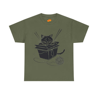 Black Cat w/Box + Yarn Ball Art Drawing Tee Shirt