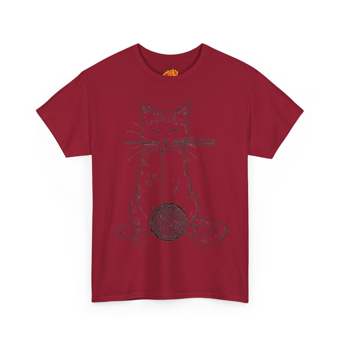 Cat w/Yarn Ball Line Art Drawing Tee Shirt *Multiple Colors*
