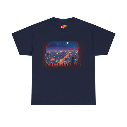 Anime Neon Cityscape Scene w/Cats T-Shirt