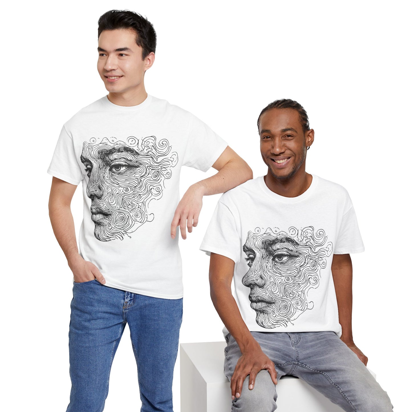 Human Face Silhouette Line Drawing Graphic Art Tee Shirt *Multiple Colors*