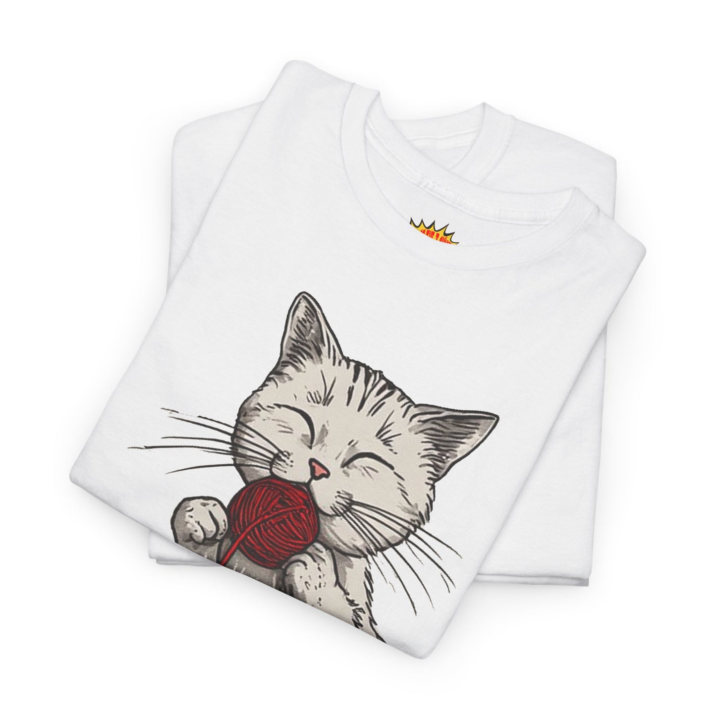 Cat w/Takeout Yarn Noodles Art Tee Shirt *Multiple Colors*