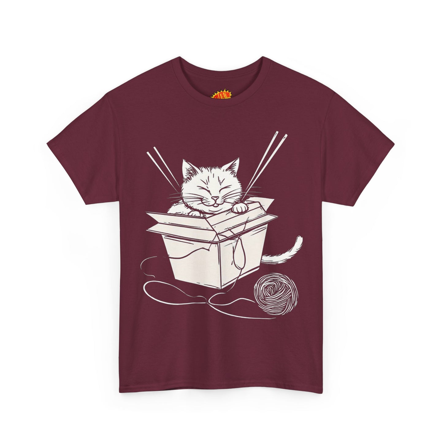 Cat w/Box + Yarn Ball Art Drawing Tee Shirt *Multiple Colors*