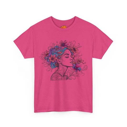 Multicolor Line Drawing Human Graphic Floral Art Tee Shirt *Multiple Colors*