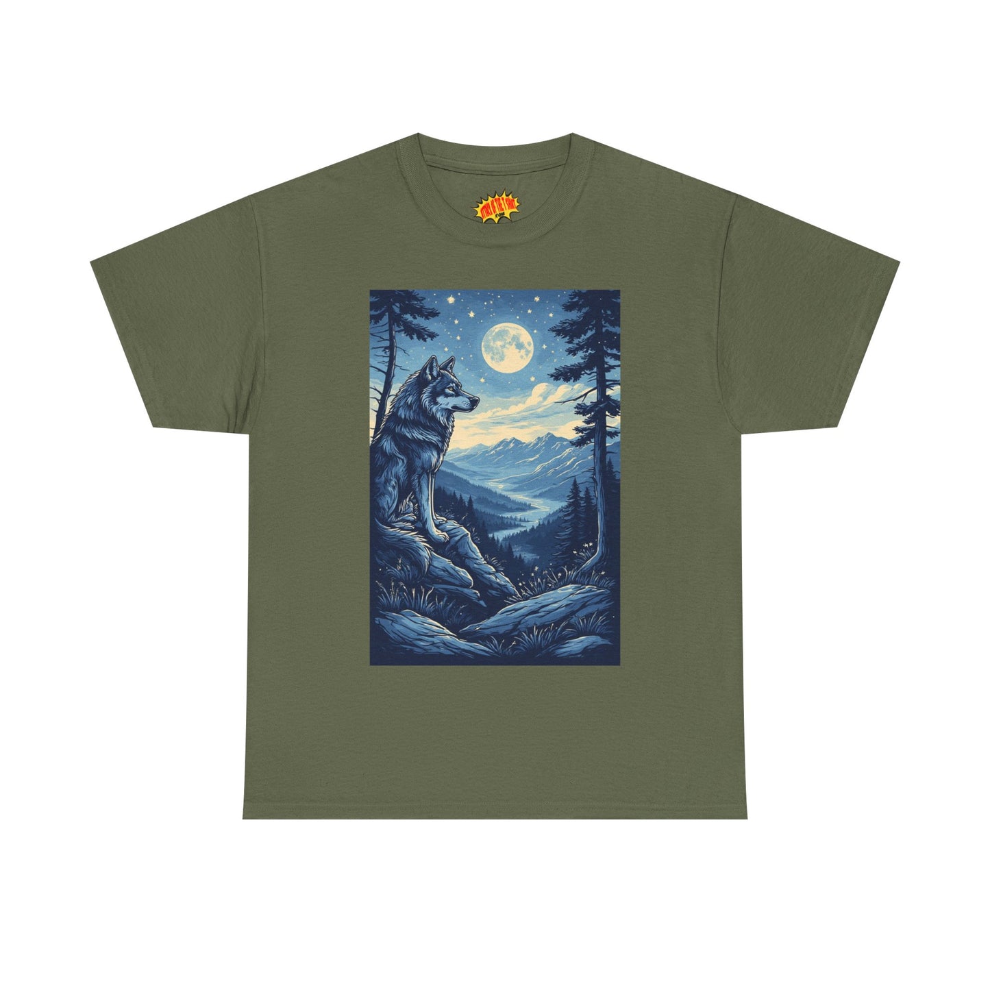 Blue Wolf with Full Moon Scene T-Shirt *Multiple Colors*