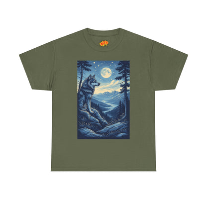 Blue Wolf with Full Moon Scene T-Shirt