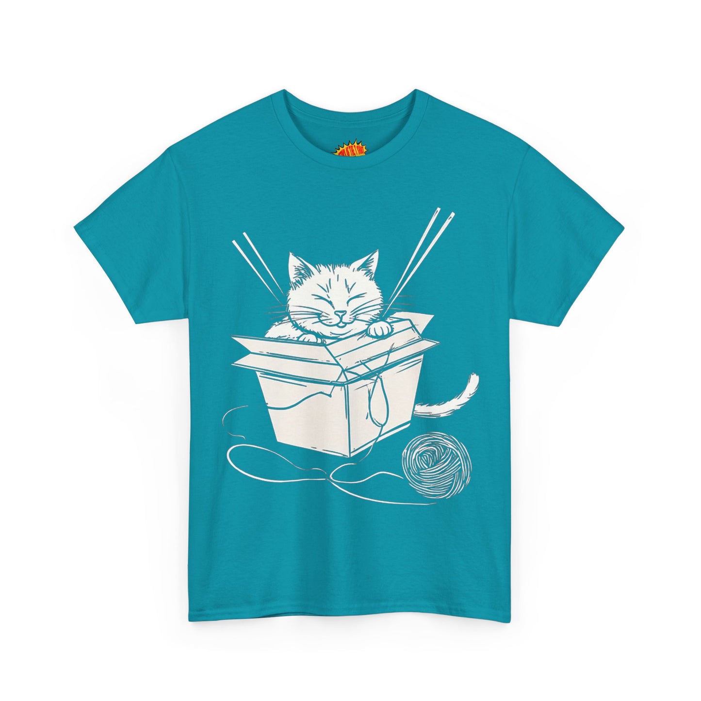 Cat w/Box + Yarn Ball Art Drawing Tee Shirt *Multiple Colors*