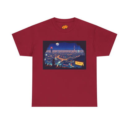 Anime Neon Cityscape Scene w/Girl & Cats T-Shirt