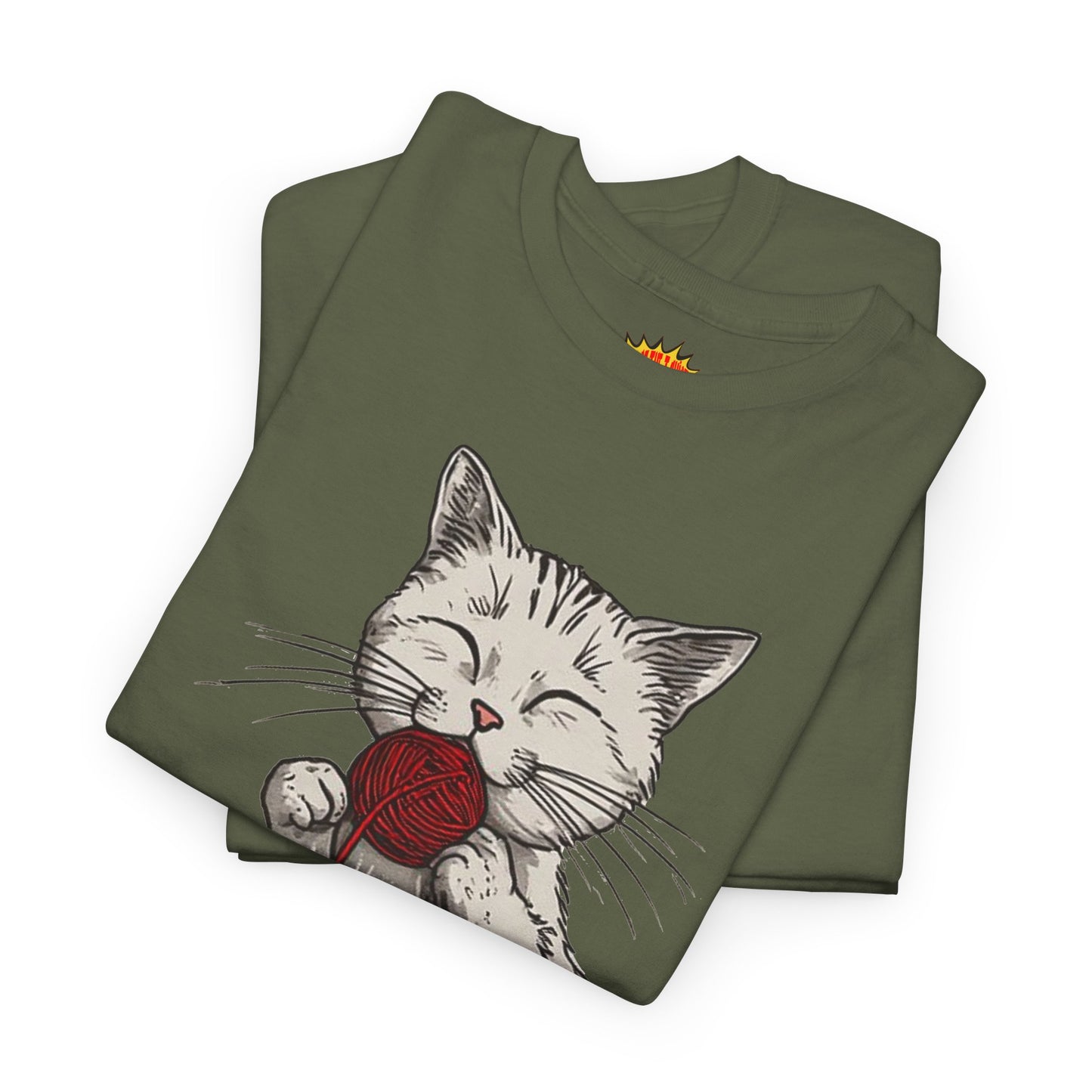Cat w/Takeout Yarn Noodles Art Tee Shirt *Multiple Colors*