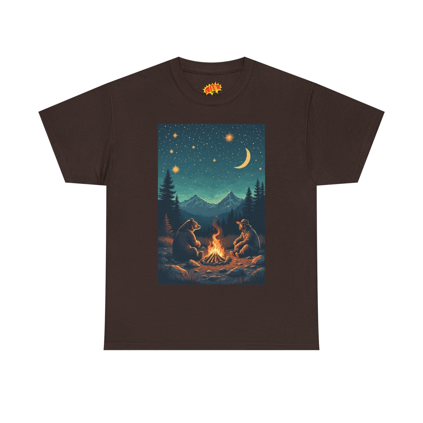 Mountain Man w/Bear Campfire Night Scene T-Shirt *Multiple Colors*