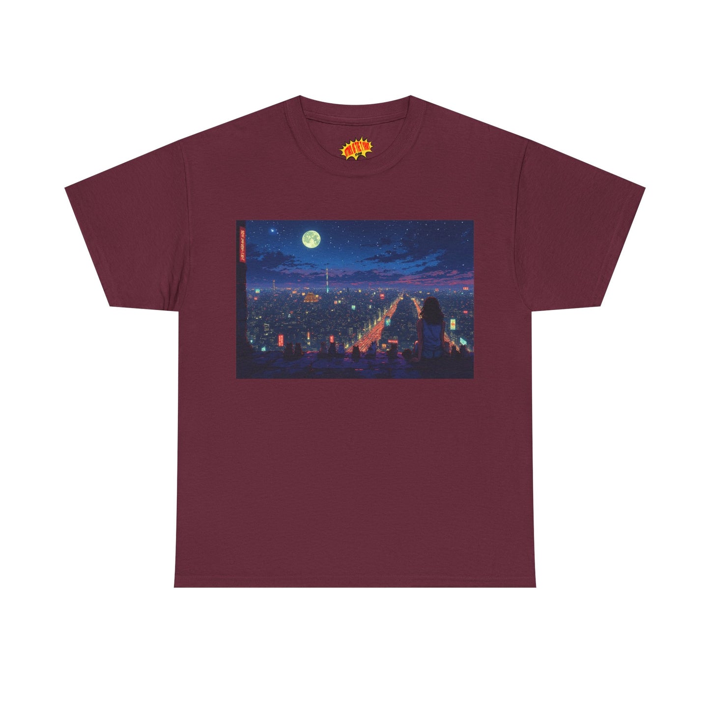 Anime Nighttime Neon Cityscape w/Cats T-Shirt *Multiple Colors*