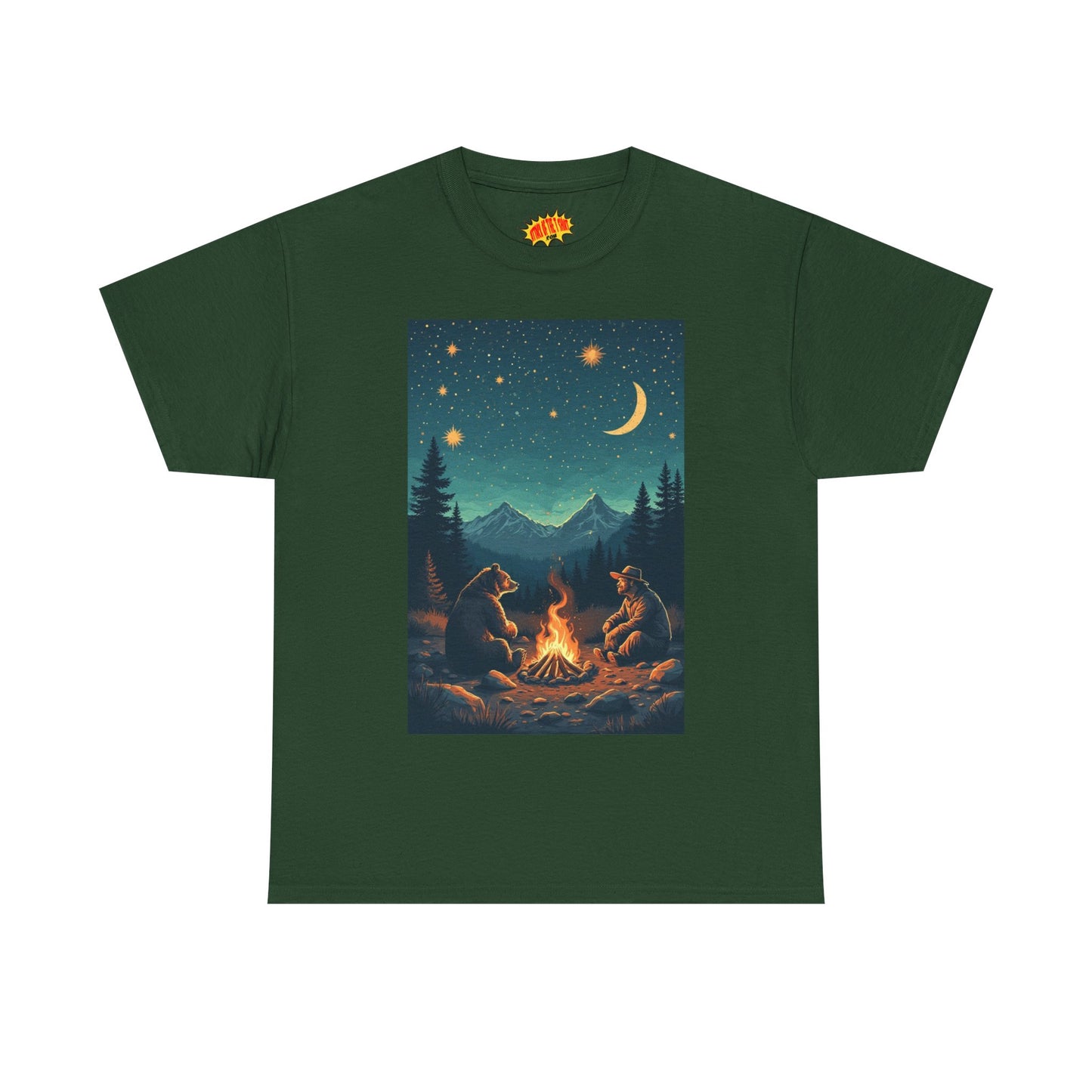 Mountain Man w/Bear Campfire Night Scene T-Shirt *Multiple Colors*