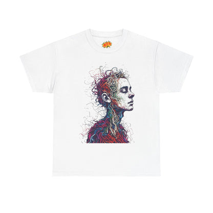 Multicolor Line Drawing Human Graphic Art Tee Shirt