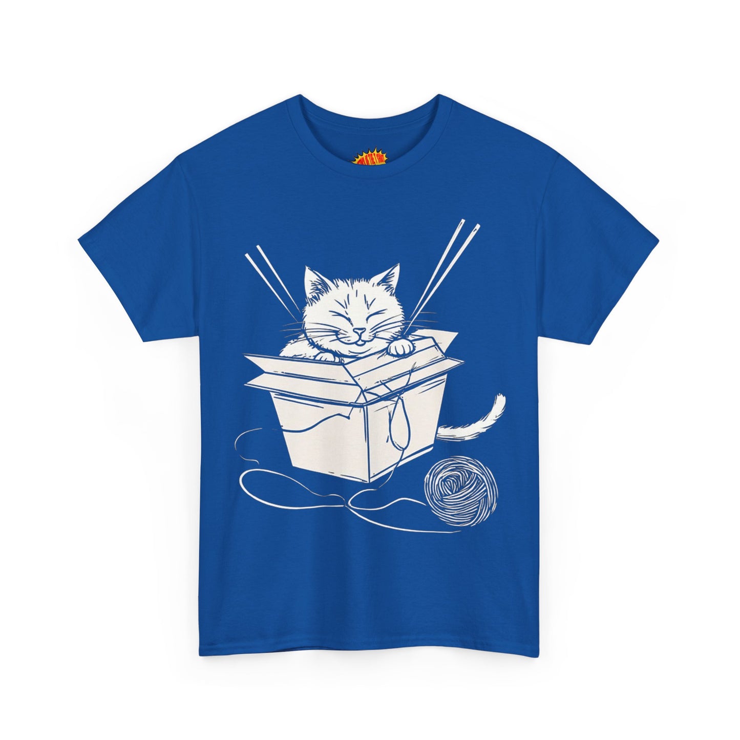 Cat w/Box + Yarn Ball Art Drawing Tee Shirt *Multiple Colors*