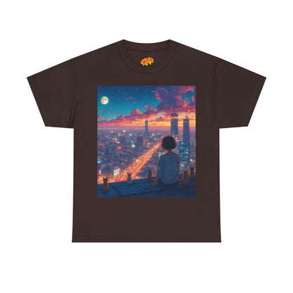 Neon City Anime Nighttime Scene w/Cats T-Shirt