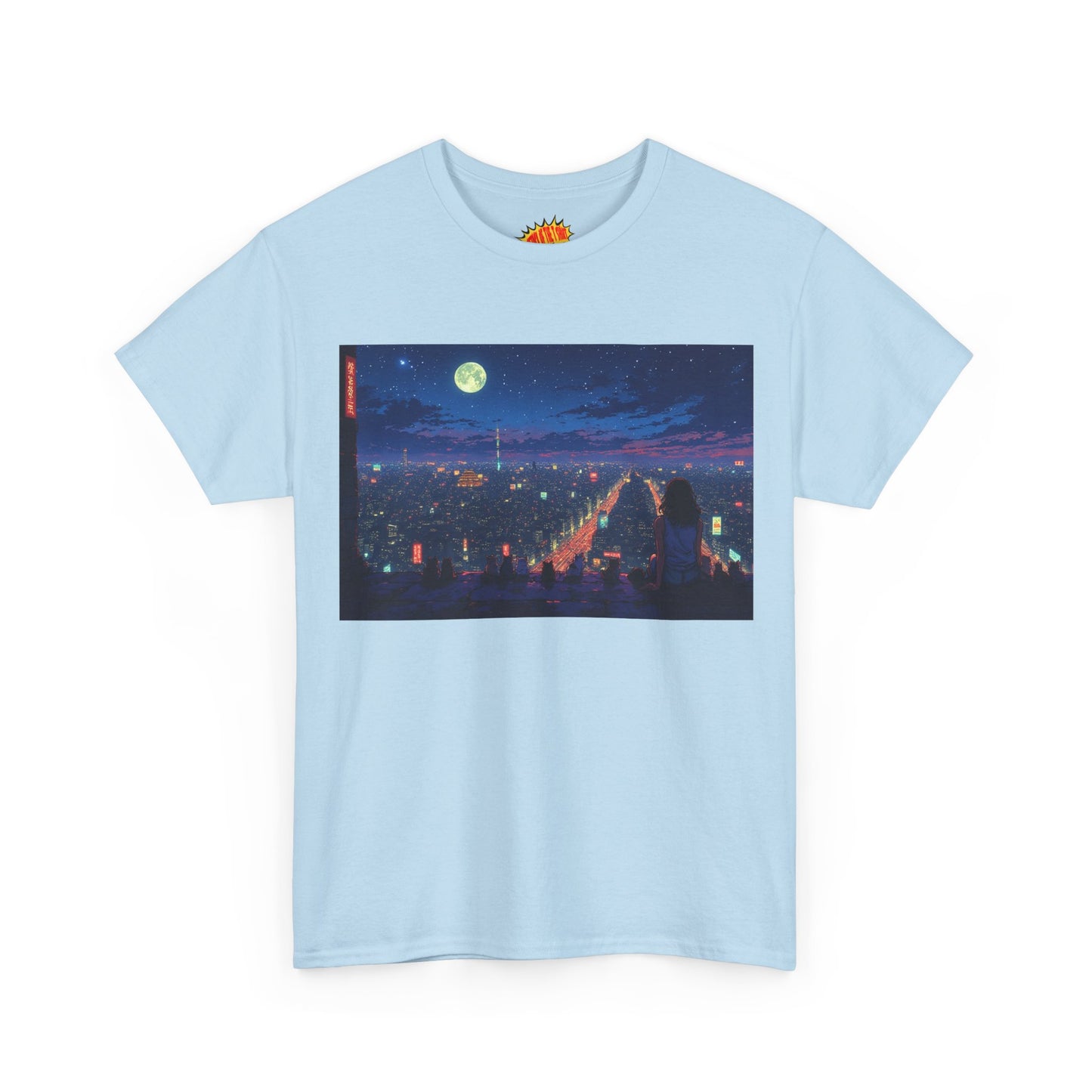 Anime Nighttime Neon Cityscape w/Cats T-Shirt *Multiple Colors*