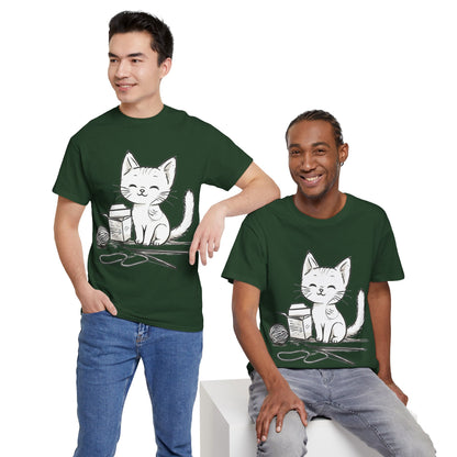 White Cat w/Takeout Yarn Art Tee Shirt
