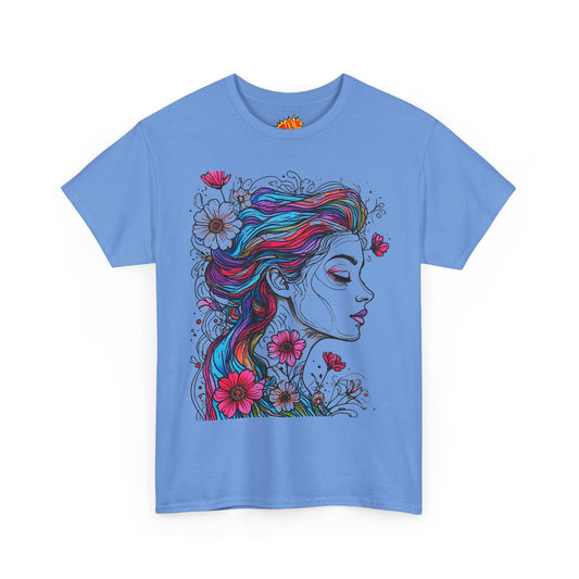 Color Line Art Flower Portrait Graphic Tee Shirt *Multiple Colors*