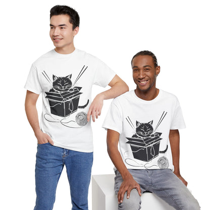 Black Cat w/Box + Yarn Ball Art Drawing Tee Shirt