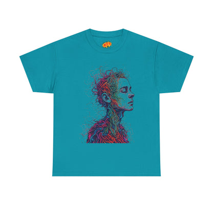 Multicolor Line Drawing Human Graphic Art Tee Shirt