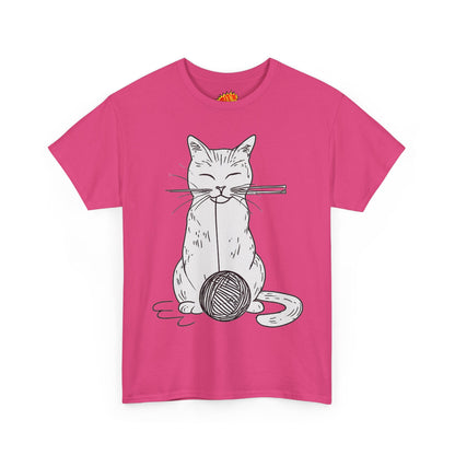 White Cat w/Yarn Ball Art Drawing Tee Shirt