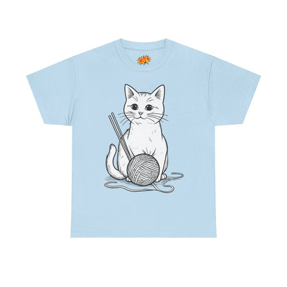 White Cat w/Yarn Ball Art Tee Shirt