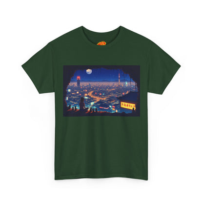 Anime Neon Cityscape Scene w/Girl & Cats T-Shirt