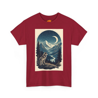 Wolf with Crescent Moon Scene T-Shirt