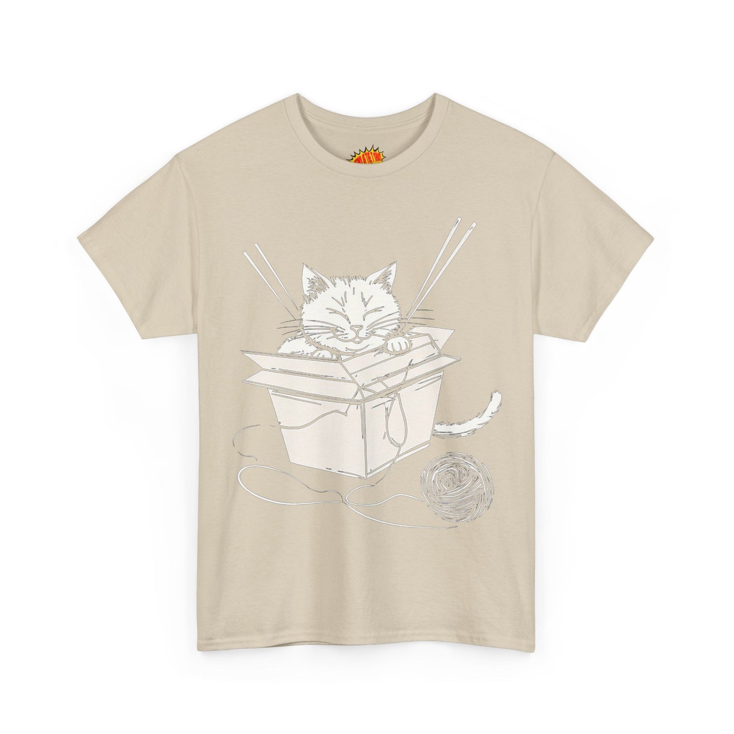 Cat w/Box + Yarn Ball Art Drawing Tee Shirt *Multiple Colors*