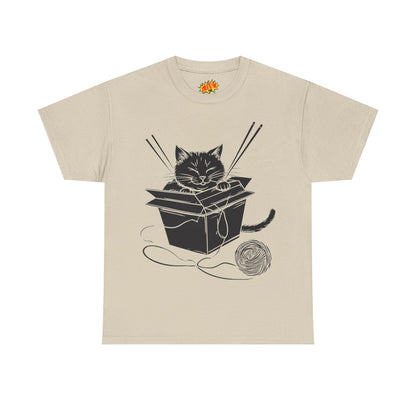 Black Cat w/Box + Yarn Ball Art Drawing Tee Shirt