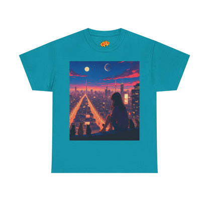 Anime City Twin Moon Scene w/Cats T-Shirt
