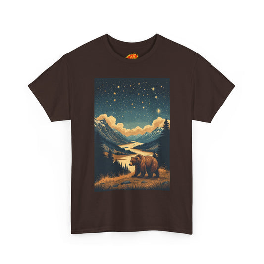 Grizzly Bear Mountain Night Scene Vintage T-Shirt *Multiple Colors*