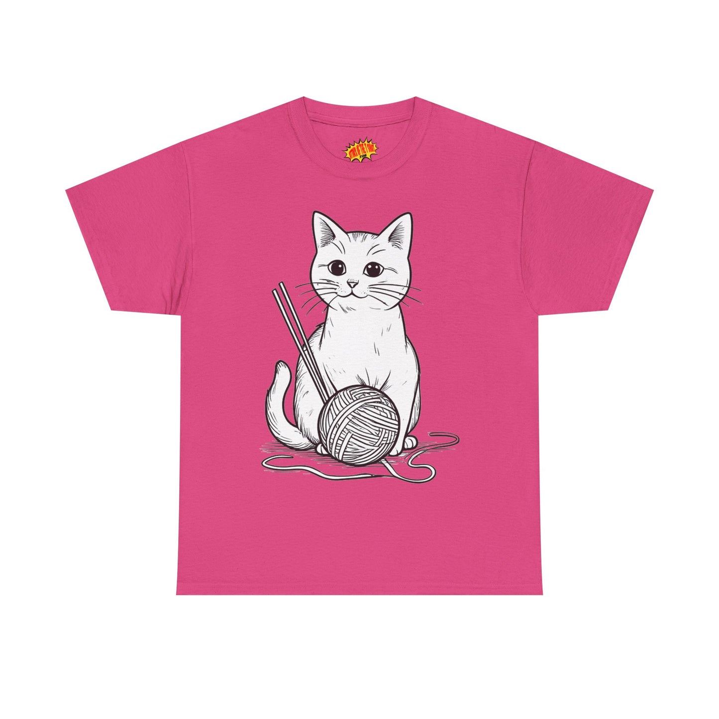 White Cat w/Yarn Ball Art Tee Shirt *Multiple Colors*