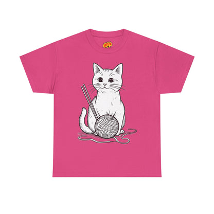 White Cat w/Yarn Ball Art Tee Shirt