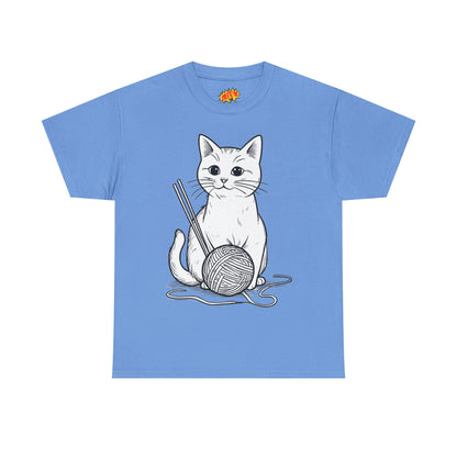 White Cat w/Yarn Ball Art Tee Shirt