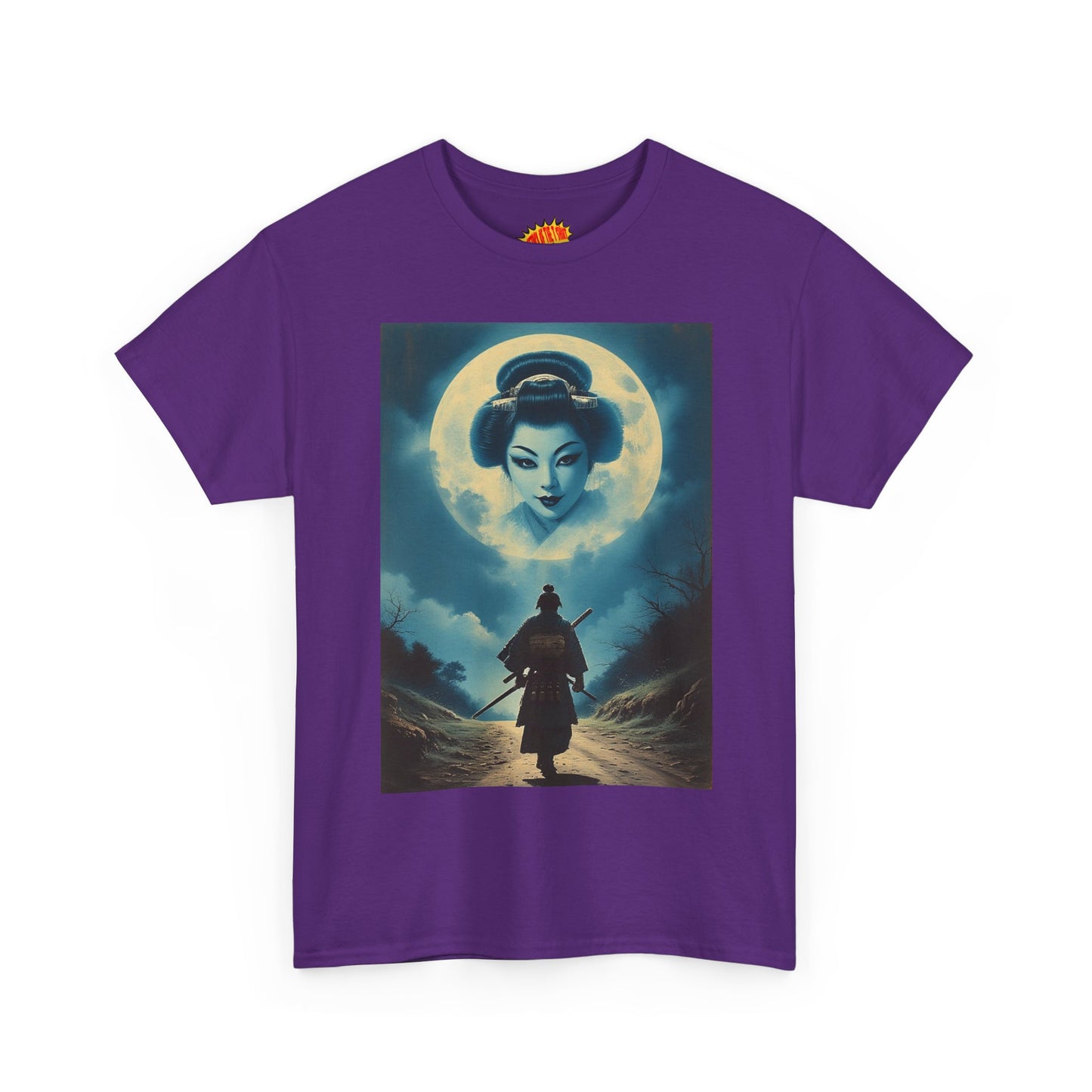 Walking Samurai w/Full Moon Geisha Woman T-Shirt *Multiple Colors*