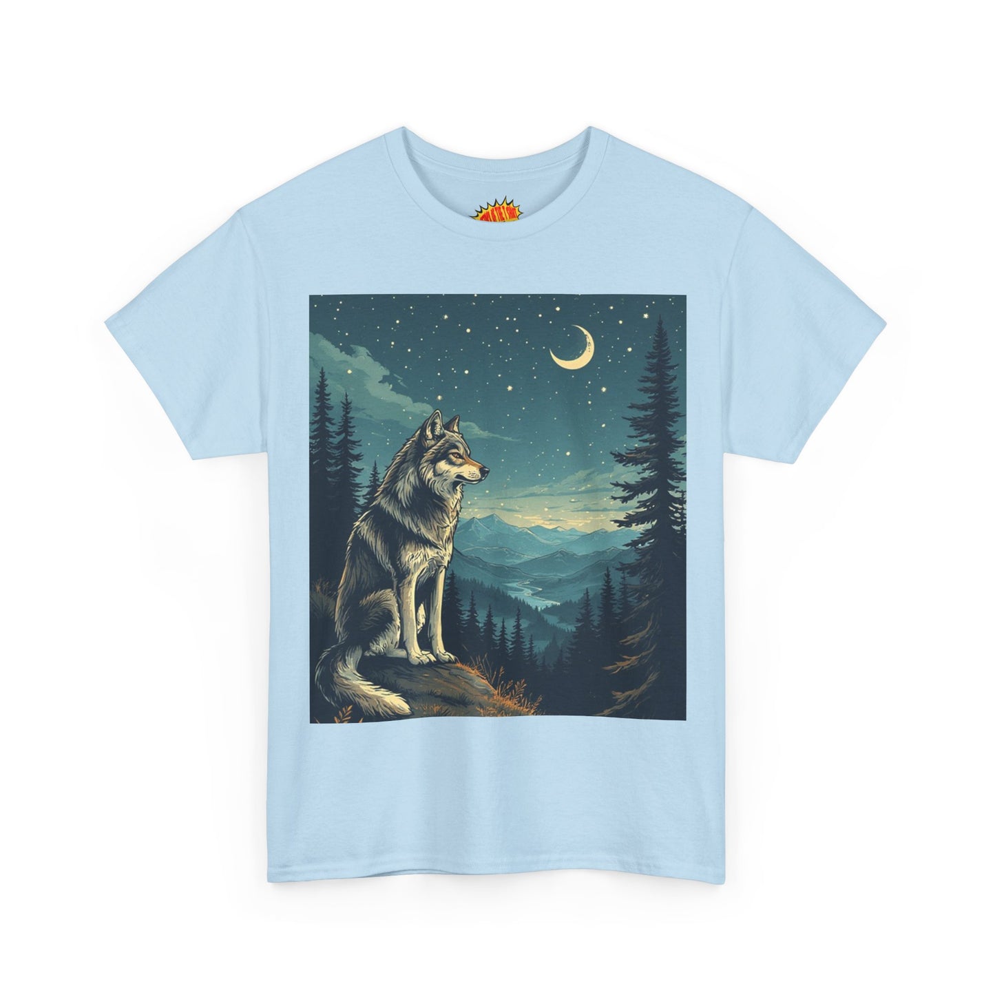 Wolf with Sliver Moon Scene T-Shirt *Multiple Colors*