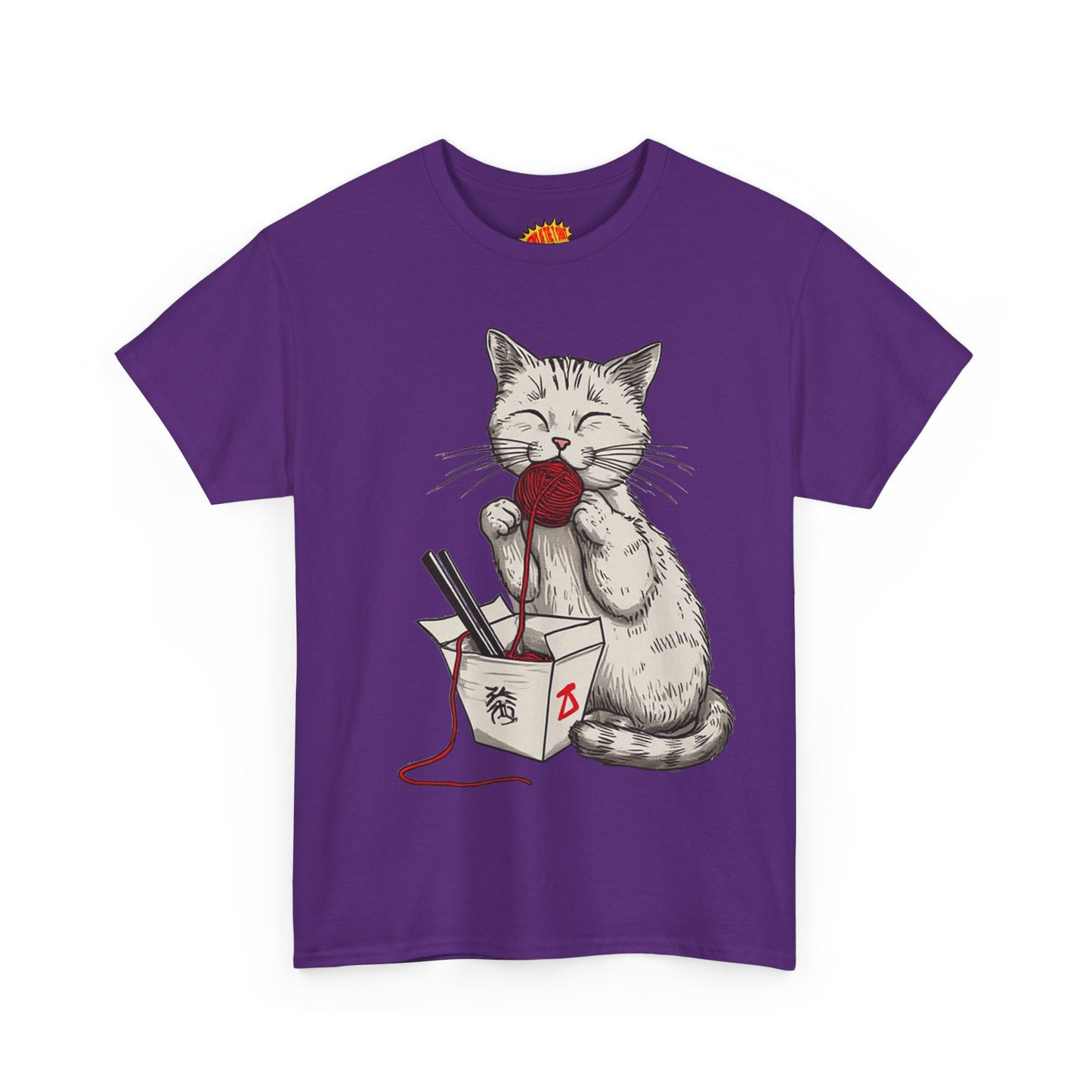 Cat w/Takeout Yarn Noodles Art Tee Shirt *Multiple Colors*
