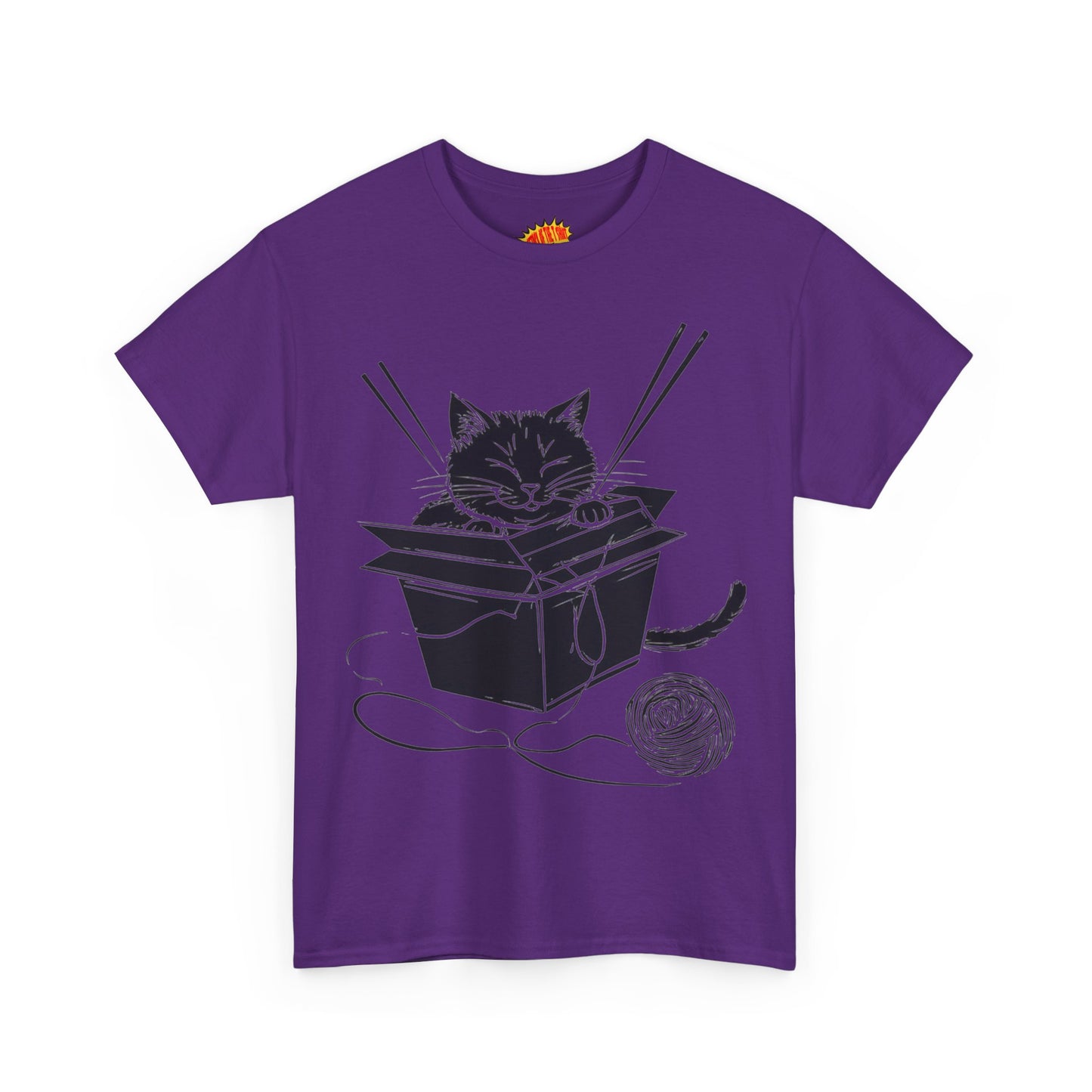 Black Cat w/Box + Yarn Ball Art Drawing Tee Shirt *Multiple Colors*