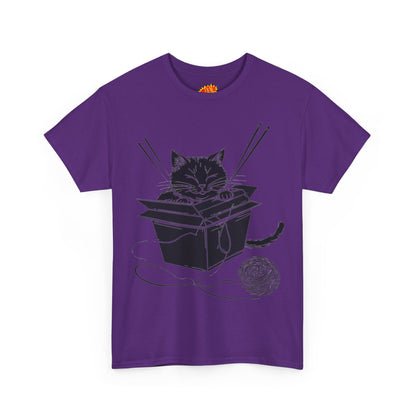 Black Cat w/Box + Yarn Ball Art Drawing Tee Shirt