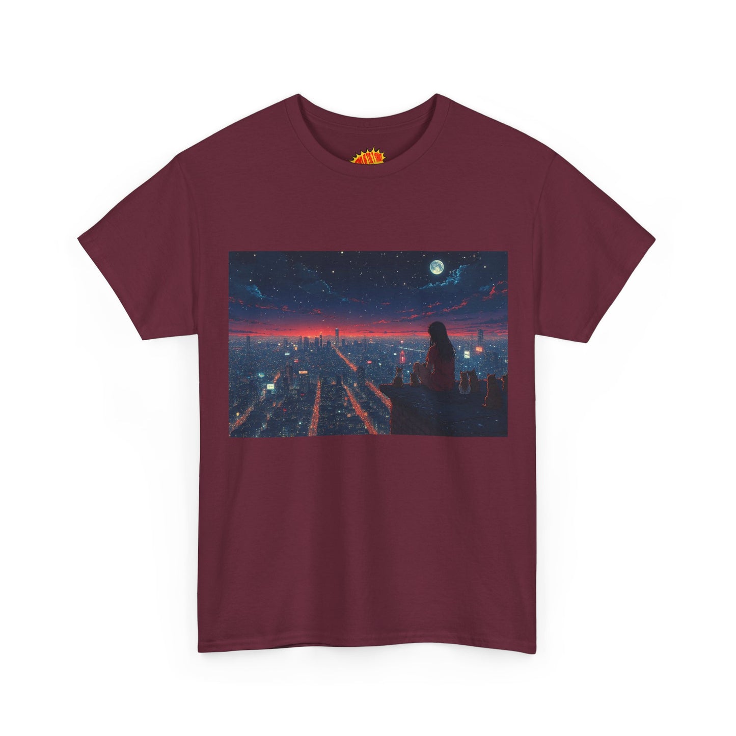 Neon City Anime Night Scene w/Cats T-Shirt *Multiple Colors*