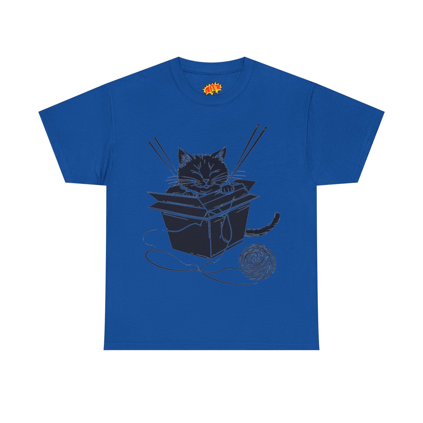 Black Cat w/Box + Yarn Ball Art Drawing Tee Shirt *Multiple Colors*