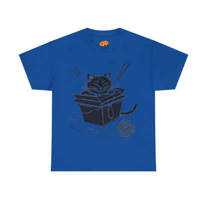 Black Cat w/Box + Yarn Ball Art Drawing Tee Shirt