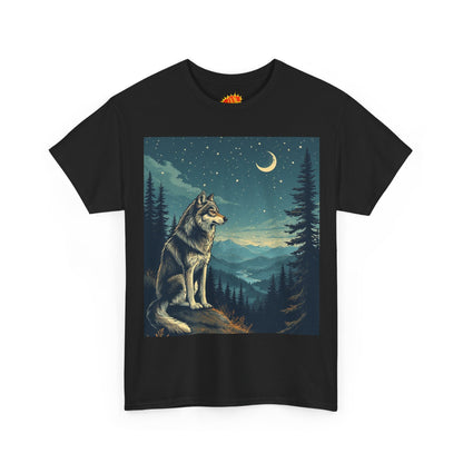 Wolf with Sliver Moon Scene T-Shirt